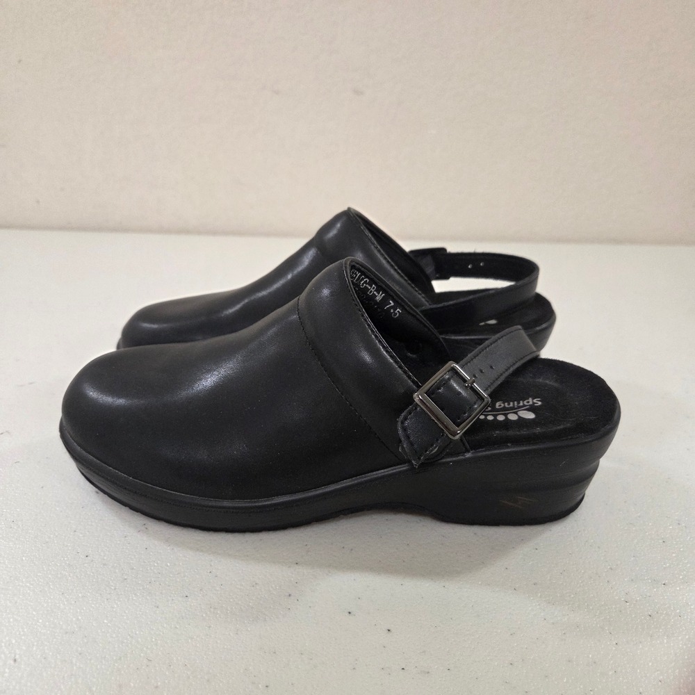 Spring Step Black Leather Slingback Clogs SELOG-B-M Professional Wedge Shoes 7.5